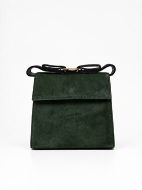 Salvatore Ferragamo Green Suede Crossbody Bag Vara Bow Mini Flap